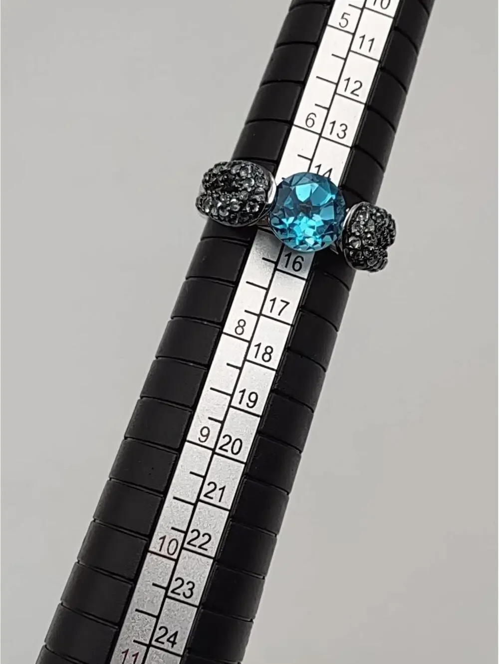 PAJ Sterling Silver Blue Stone Ring CZ Pave Size 7 925 China